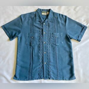 Cubavera Hawaiian Men’s Shirt Blue Rayon Polyester Size Large